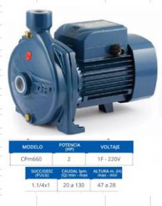 BOMBA PEDROLLO CENTRIFUGA 2HP 220V (CPM660 B/AGR) – Megametales S.A